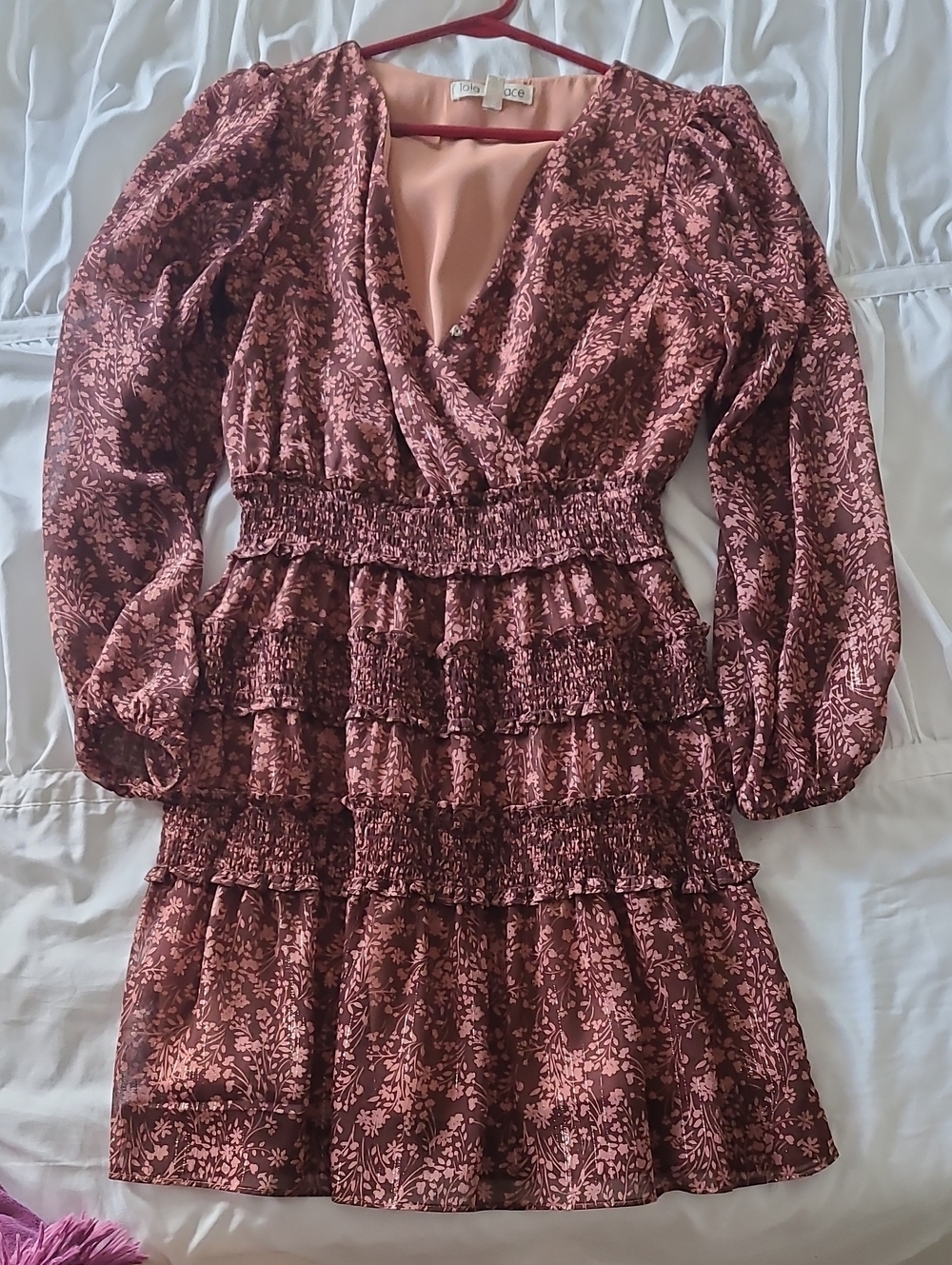 Mauve Rose Floral Tiered Mini Dress